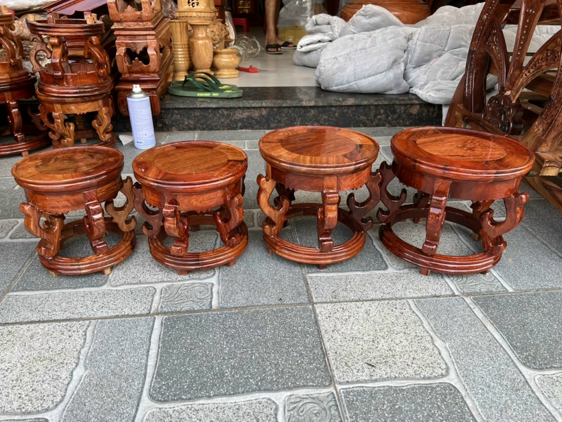Đôn gỗ tròn kỷ gỗ thờ cúng gỗ hương chân tròn cao cách điệu cao 21 cm mặt 20 cm