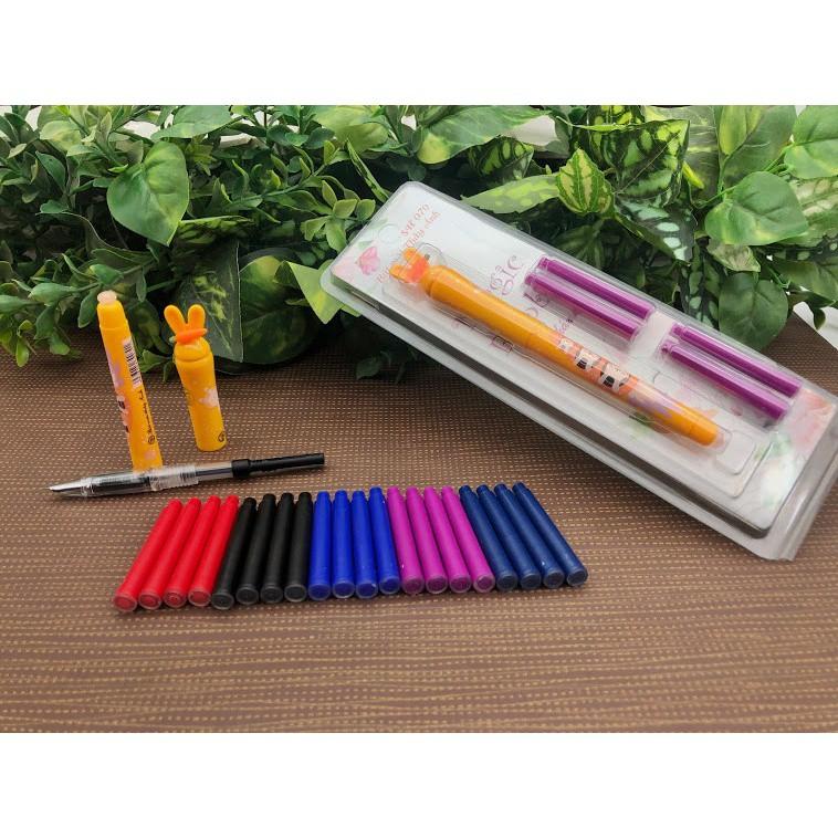 Bút mài thầy Ánh SH 070 - bút máy xóa được - tặng 4 ống mực kèm bút (mực tím) - bút thỏ