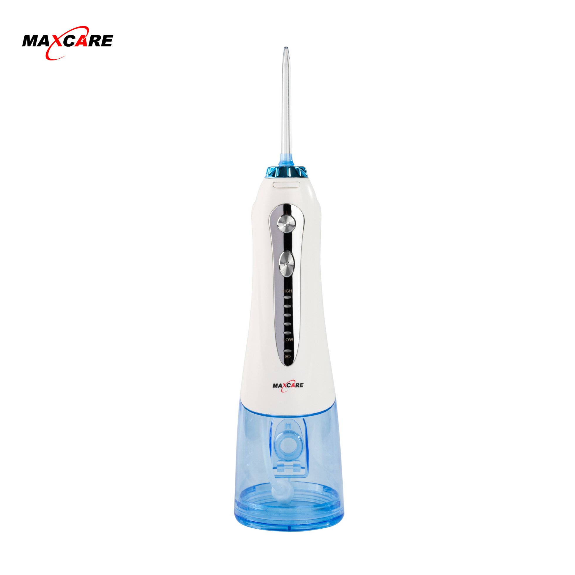 Máy tăm nước cầm tay Maxcare M1Pro công nghệ phun sóng âm sonic, 5 mức độ lực, tặng kèm 6 đầu tăm &amp; đầu rửa mũi