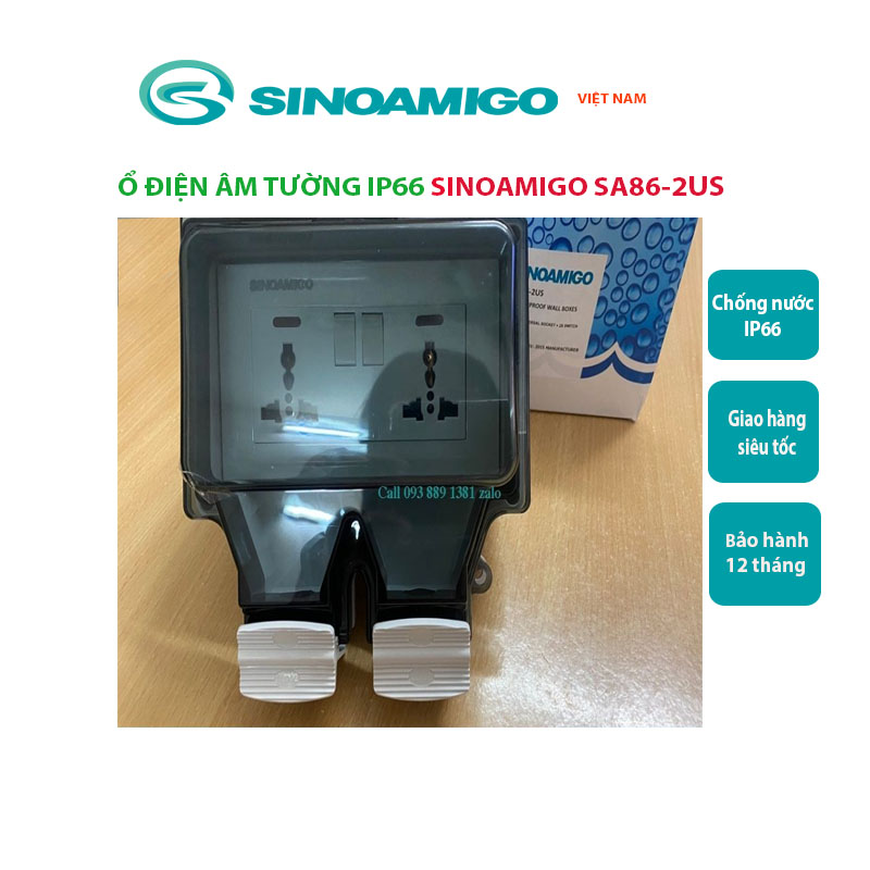 Hình ảnh Ổ cắm điện ngoài trời chống nước, chống bụi IP66 Sinoamigo SA86-2US - Nhập khẩu chính hãng