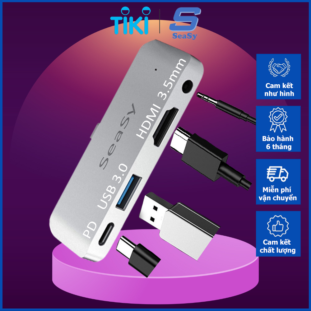 Hub Chuyển Đổi USB Typec To HDMI Chuyên Dụng 4 Trong 1 SeaSy, Cổng Chuyển USB TypeC to HDMI 4K, 1 Cổng Audio 3.5mm, 1 Cổng USB 3.0, 1 Cổng PD, Dành Cho Ipad Pro/ Macbook Pro/ Macbook Air/ Laptop USB-C/ Surface Book/ Smartphone – Hàng Chính Hãng