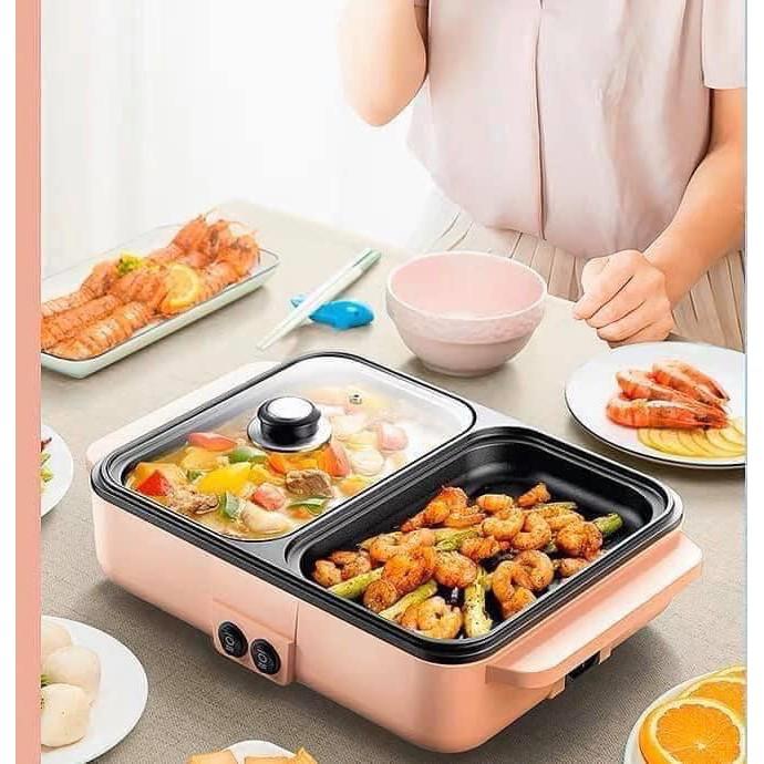 THANH LÝ HÀNG MỚI Nồi Lẩu Nướng  2in1 Mini Hàn Quốc Bếp Lẩu Nướng Đa Năng Cao Cấp Đế Nồi Chống Dính Bảo Hành 3 Tháng