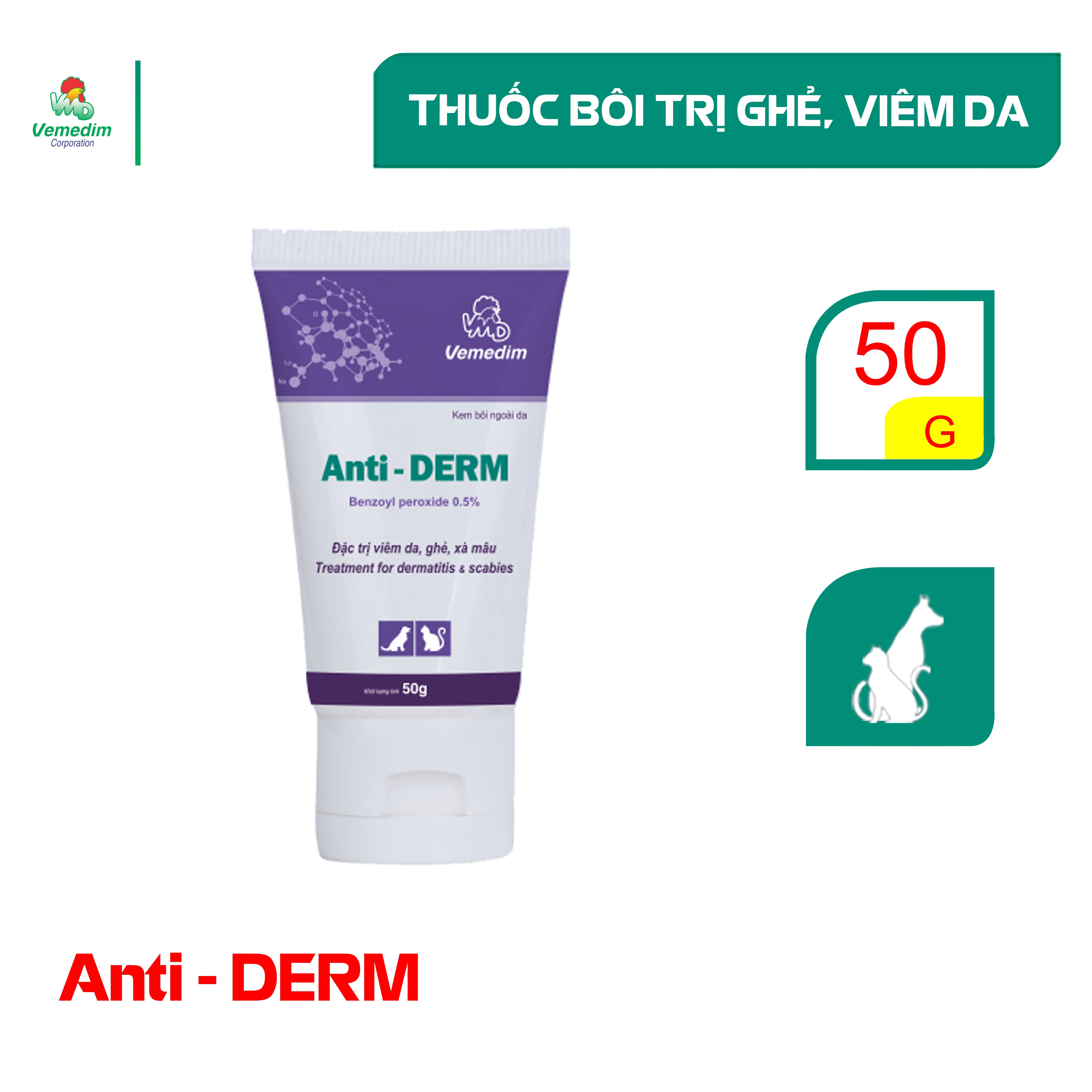 Thuốc bôi trị viêm da, ghẻ cho chó, mèo Vemedim Anti-Derm tube 40g