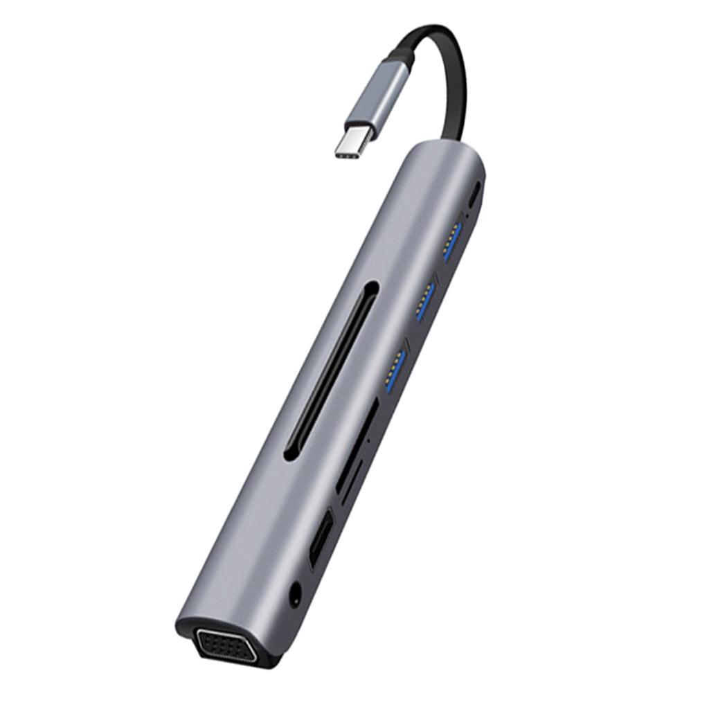 9 in1 HUB Type-C to VGA Audio TF SD 3x USB 3.0 Charging Dock Adapter