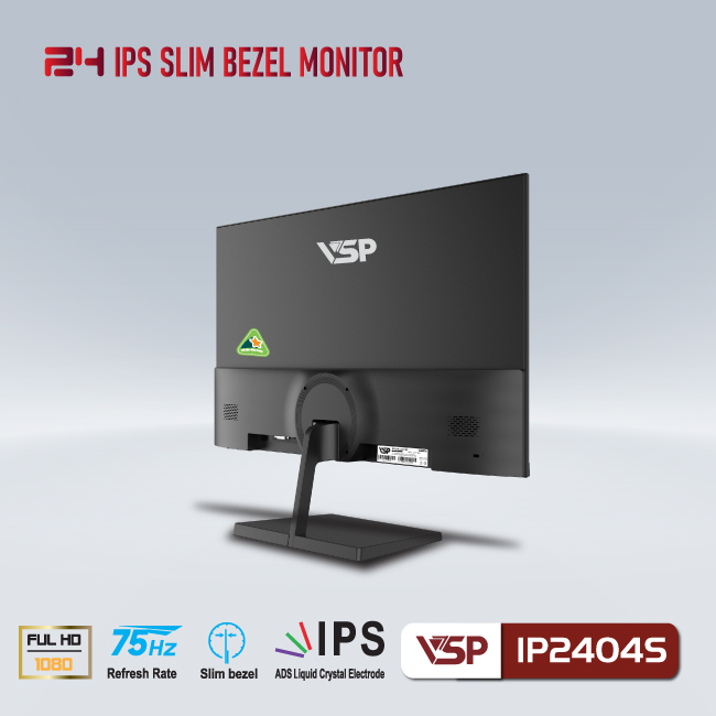 Màn hình VSP IP2404S ~ 24inch (23.8&quot; IPS FHD 75Hz, HDMI+VGA+Audio out SPK 8Ω 3W) - Hàng chính hãng TECH VISION phân phối