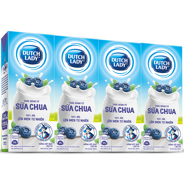 Thùng Sữa Chua Uống Lên Men Tự Nhiên Dutch Lady Hương Việt Quất Và Bạc Hà