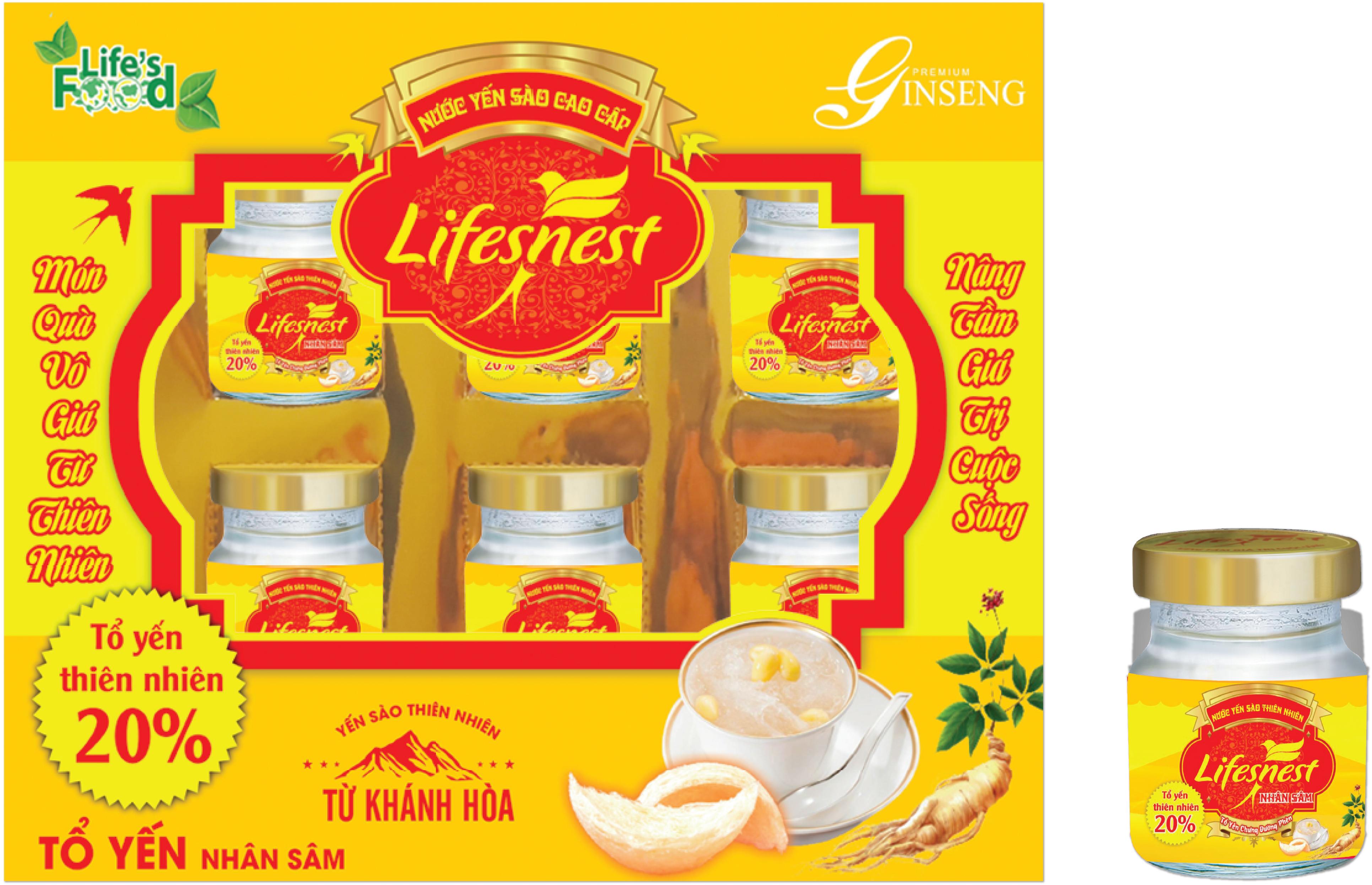 LifesNest-Yến sào thiên nhiên 20%-Nhân sâm (Hộp) - combo 2 hộp