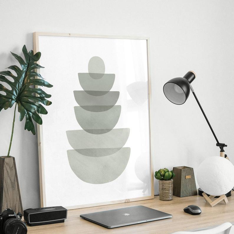 Tranh treo tường | Tranh trừu tượng - Abstract bowls, sage green kitchen, minimal print