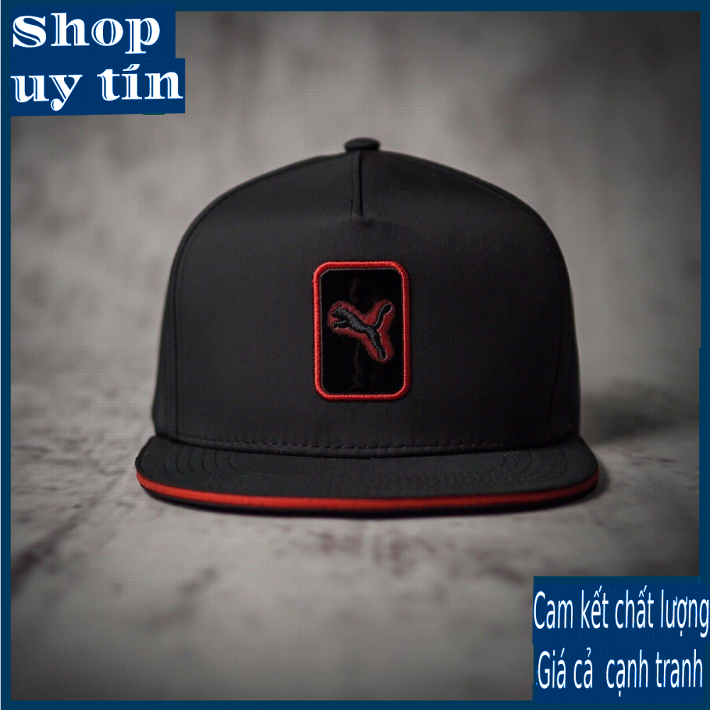 Freeship - MŨ NÓN KẾT LƯỠI TRAI SNAPBACK PM MÀU ĐEN, BÁO SƯ TỬ ĐỎ THỜI TRANG NAM NỮ CAO CẤP