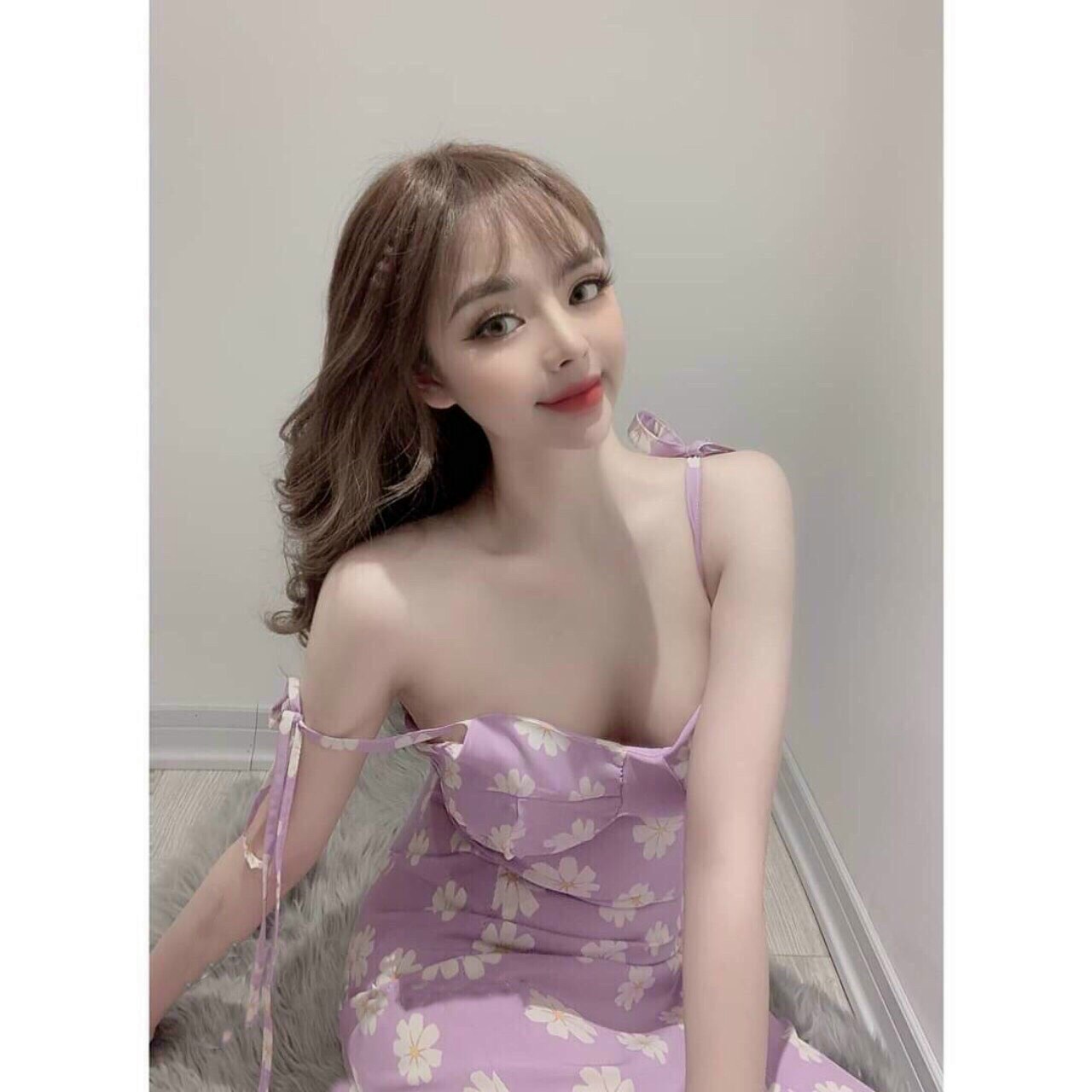 Đầm cúc hoạ mi hai dây có mút