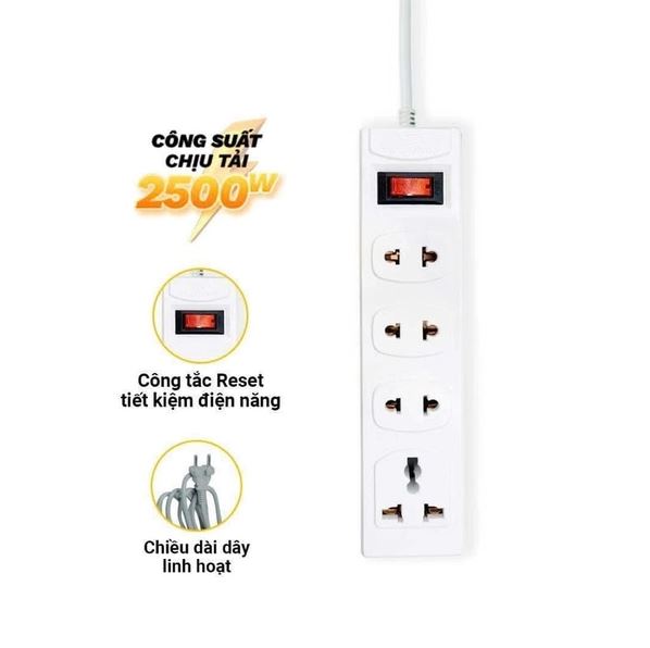 Ổ Cắm Điện Chịu Nhiệt Đa Năng 4 Ổ Cắm Dây Nguồn 3m HJD 0114R