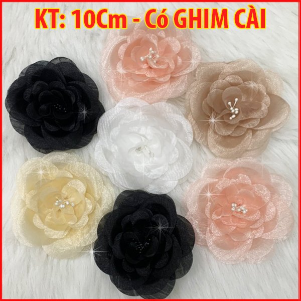 Tag Hoa Voan Lớn Cài Áo, Kiểu Cài Áo Hoa Voan Có Ghim, Có Trâm Cài Áo Váy Đầm Nhiều Màu, Màu Hồng, Trắng, Nâu, Đỏ  Kích Thước 10 CM CH006