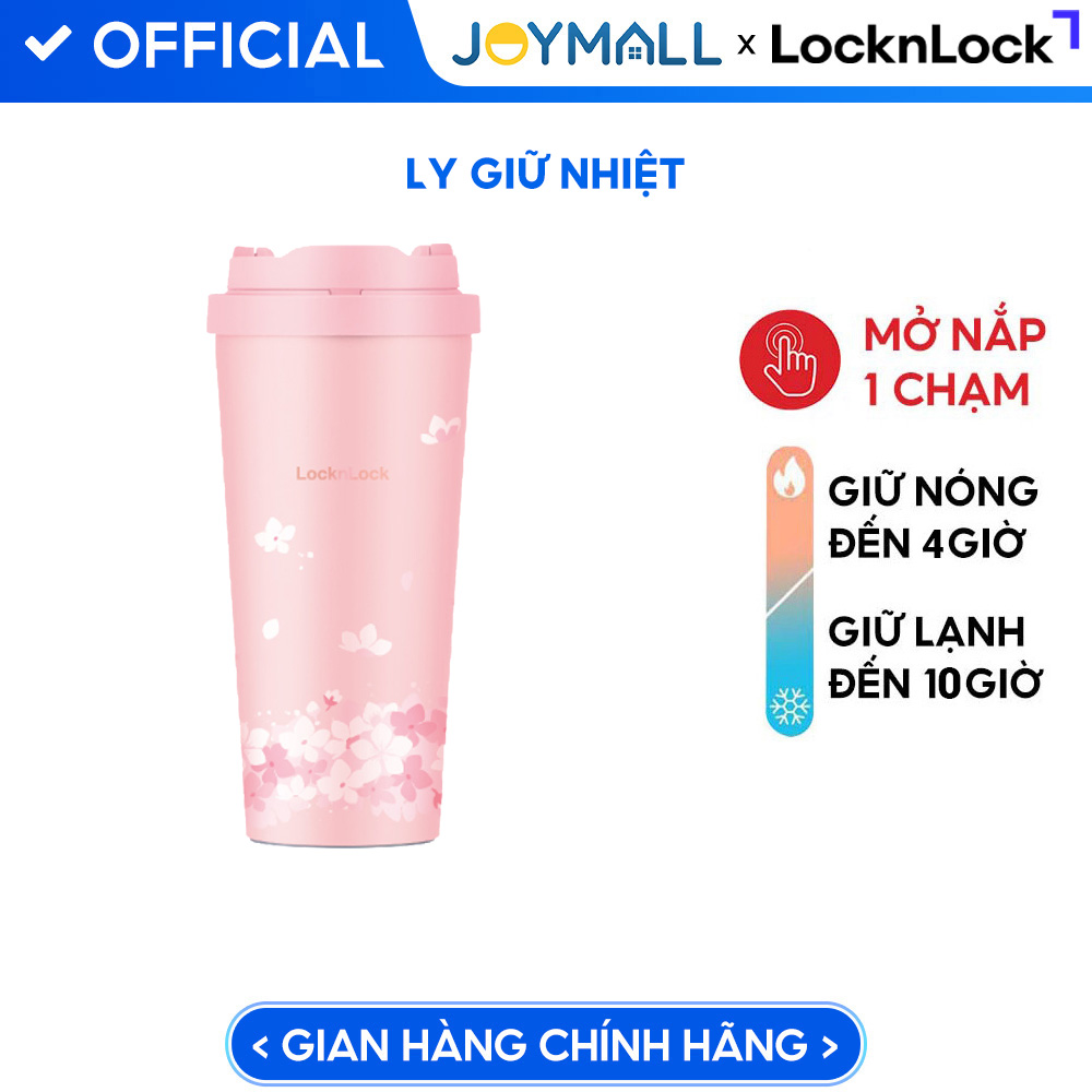 Ly giữ nhiệt LocknLock 550ml màu anh đào hồng LHC3249PIKPB - Hàng chính hãng, mở nắp một chạm, chất liệu thép không gỉ miệng ly rộng - JoyMall