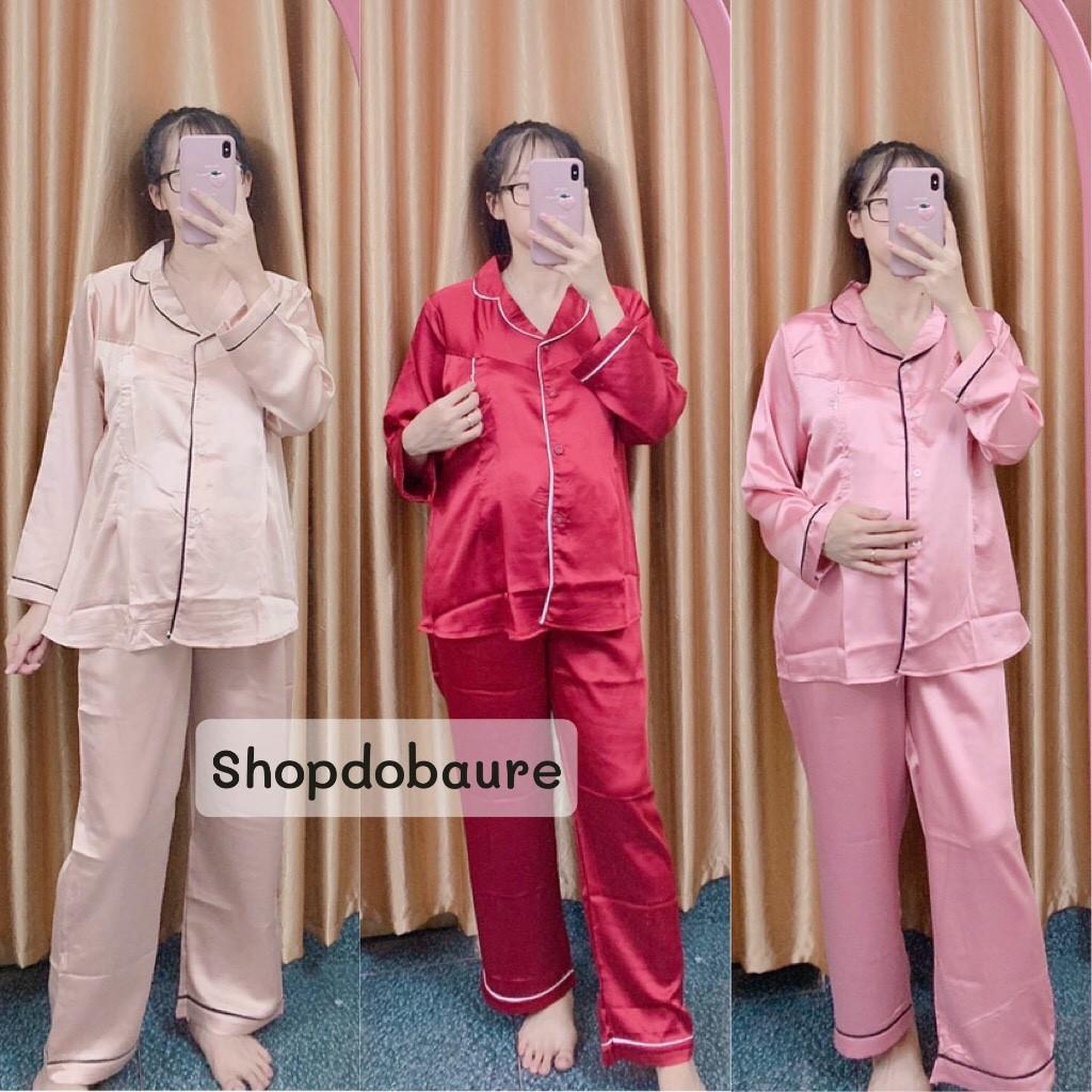 Bộ pijama bầu và SAU SINH Dài Tay chất lụa satin trơn