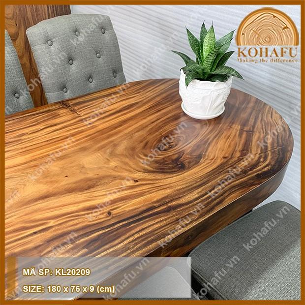 Mặt bàn oval, gỗ me tây nguyên tấm, nguyên khối dài 180 x rộng 76 x dày 9 (cm)