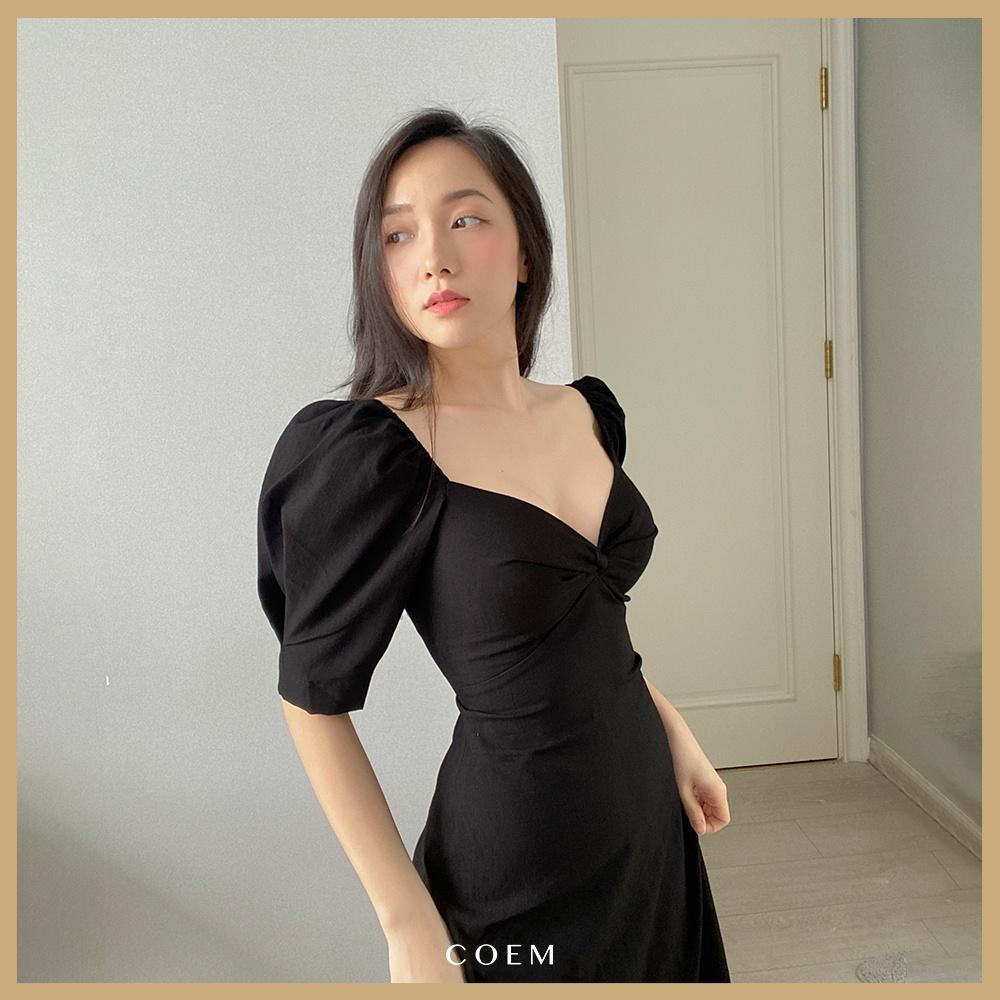 Váy Đầm Nữ Dự Tiệc Dáng Dài Thiết Kế Cup Ngực Tay Phồng Cách Diệu COEM Đầm Tiểu Thư Chất Liệu Linen Phong Cách Cổ Điển