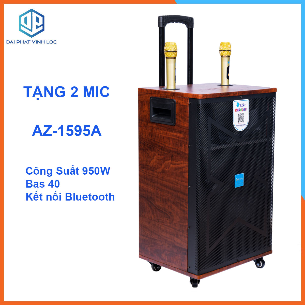 Loa Kéo Karaoke Công Suất Lớn 950W Bass 40 | Loa Kéo Bluetooth Đọc Được Usb USB/IF/FM/AUX| Loa Kéo Giá Rẻ AZ-1595A Bas 40 | Loa Kéo Cao Cấp Tặng 2 Micro Chống Hú Loại Tốt