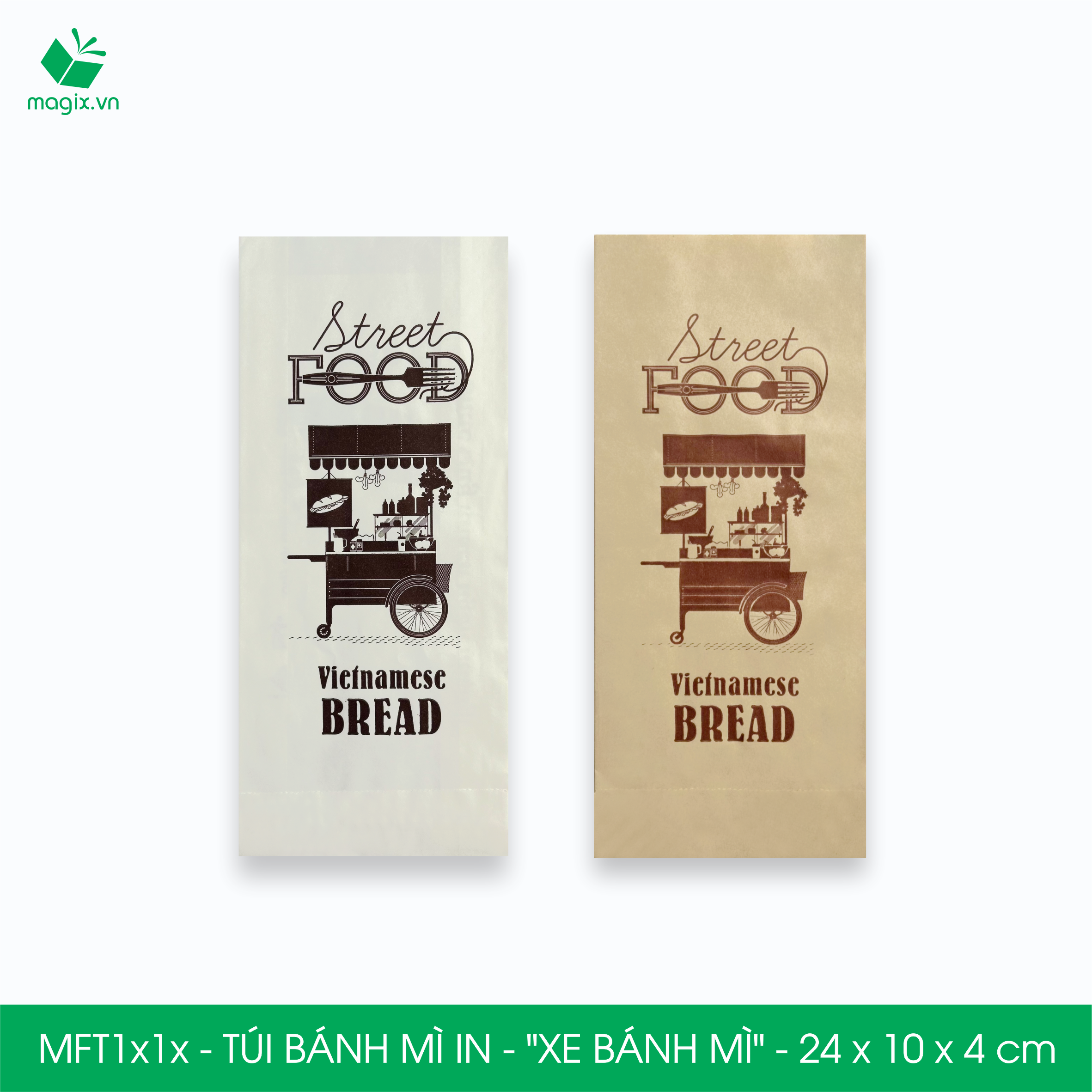 Combo 100 Túi bánh mì 24x10x4 cm - In sẵn họa tiết XE BÁNH MÌ - Bao bánh mì Túi giấy thực phẩm an toàn