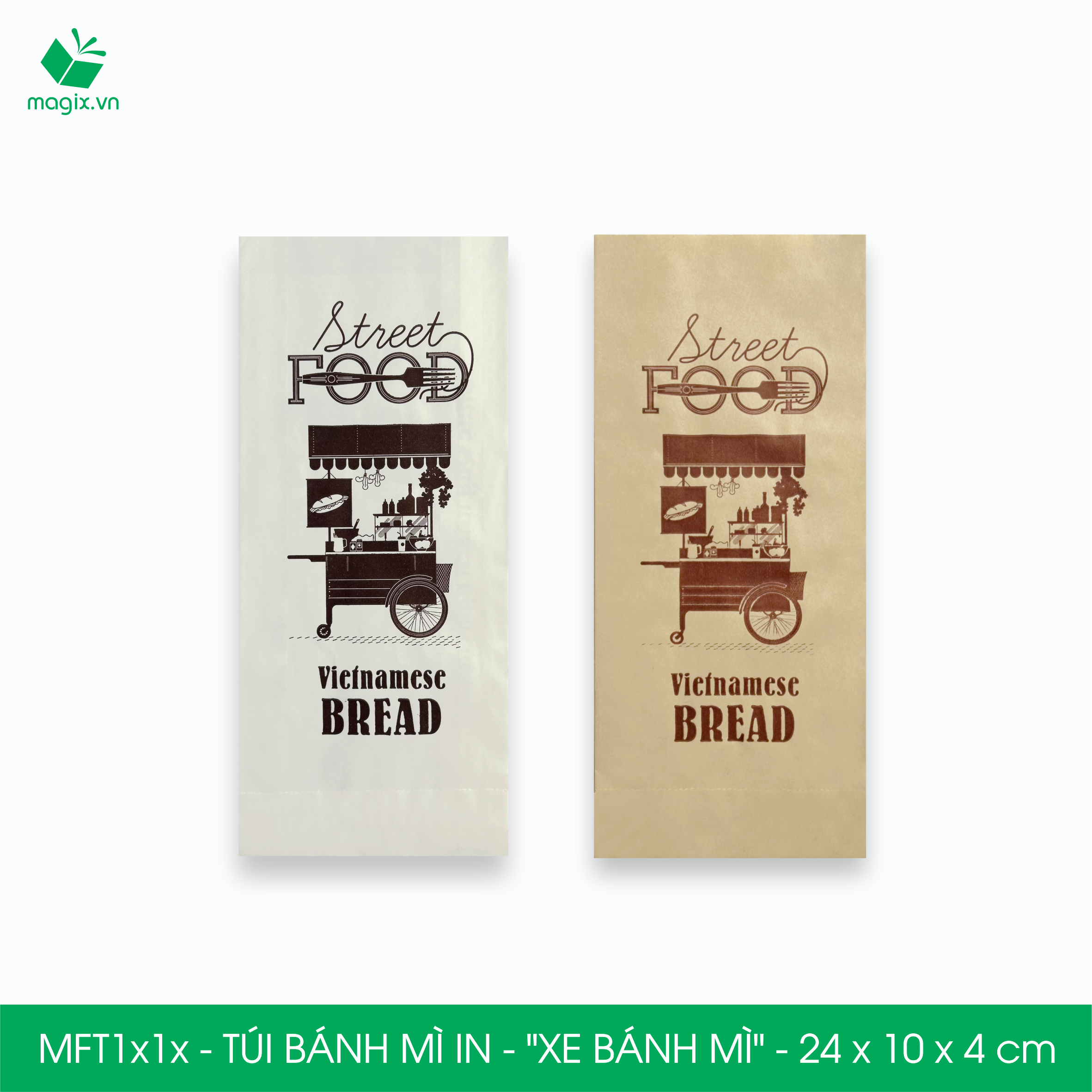 Combo 100 Túi bánh mì 24x10x4 cm - In sẵn họa tiết XE BÁNH MÌ - Bao bánh mì Túi giấy thực phẩm an toàn - NÂU