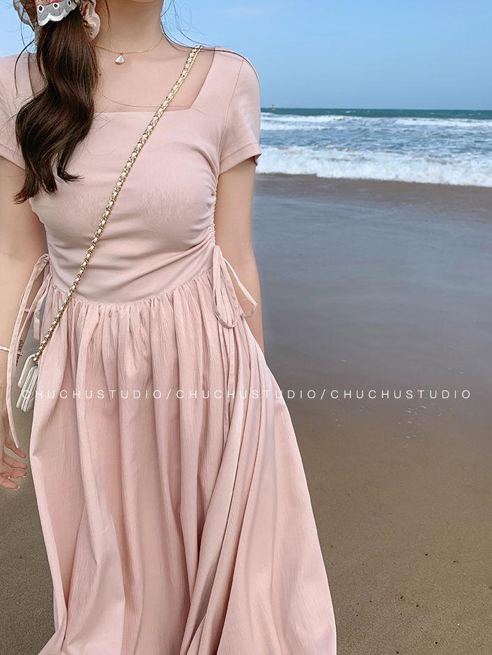 TOBE1SHOP Mùa xuân màu hồng Pháp ăn mặc nữ 2023 khí chất hiển thị gầy váy dài cao cấp Hepburn phong cách váy
