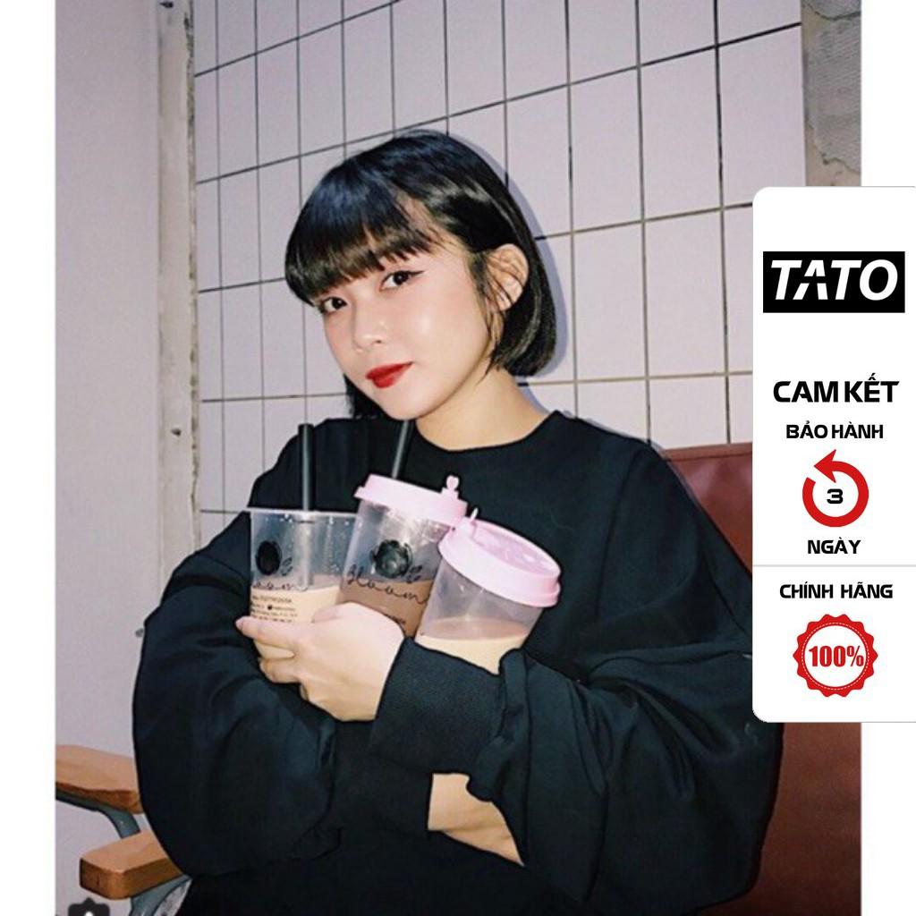 Áo Sweater Basic Nữ Trơn ĐEN Áo Dài Tay Thu Đông Form Rộng Định Lượng 300gsm Chất Nỉ Thể Thao UNISEX TATO_OFFICIAL