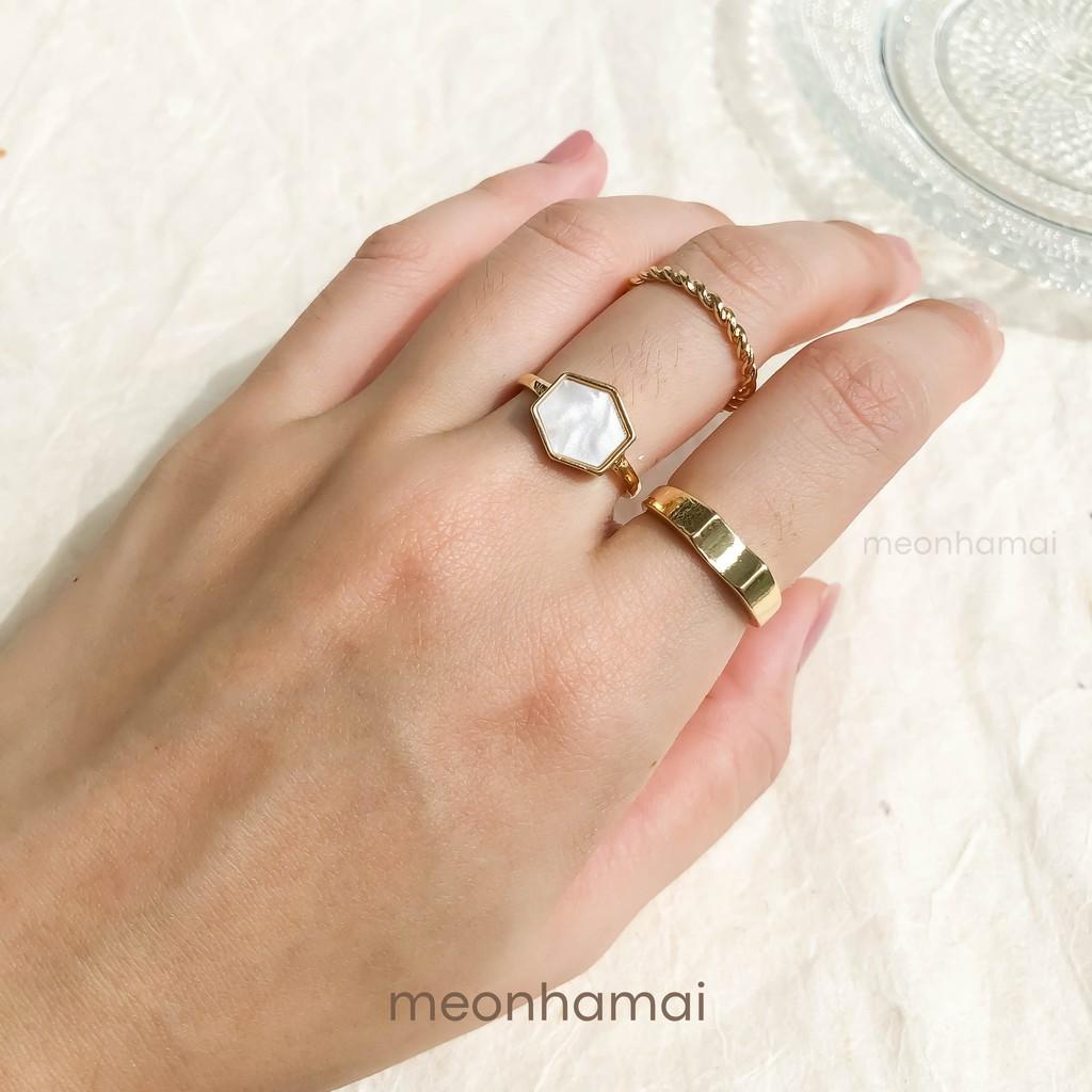 Set nhẫn xà cừ lục giác MEONHAMAI N003