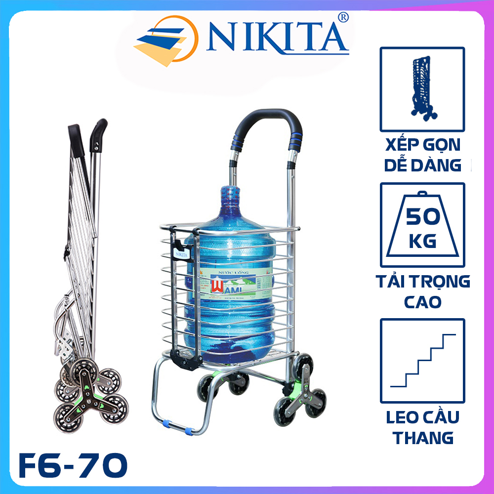 Xe kéo đi chợ Inox 6 bánh leo cầu thang, gấp gọn tiện dụng NIKITA