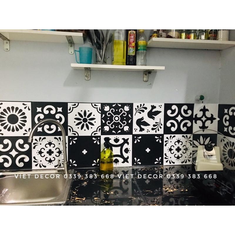 Decal Gạch Bông ĐEN TRẮNG - Set 30 ô 20x20cm - Decal dán tường Trang Trí Nhà Cửa