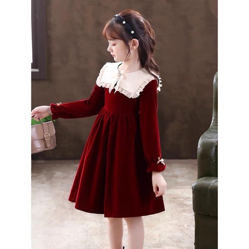 VÁY NHUNG ĐỎ BG CỔ THỦY THỦ VIỀN BÈO