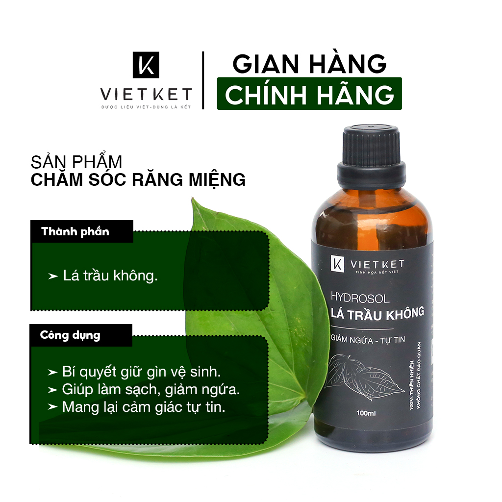 Dung dịch Vệ sinh phụ nữ Hydrosol Lá Trầu Không VIETKET 100ml - Giảm ngứa, khử mùi, dưỡng ẩm.