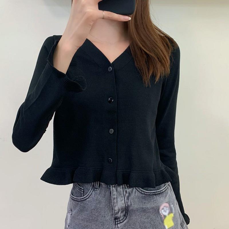 Áo Cardigan Dệt Kim Tay Dài Phối Nút Thiết Kế Cổ Chữ V Thanh Lịch