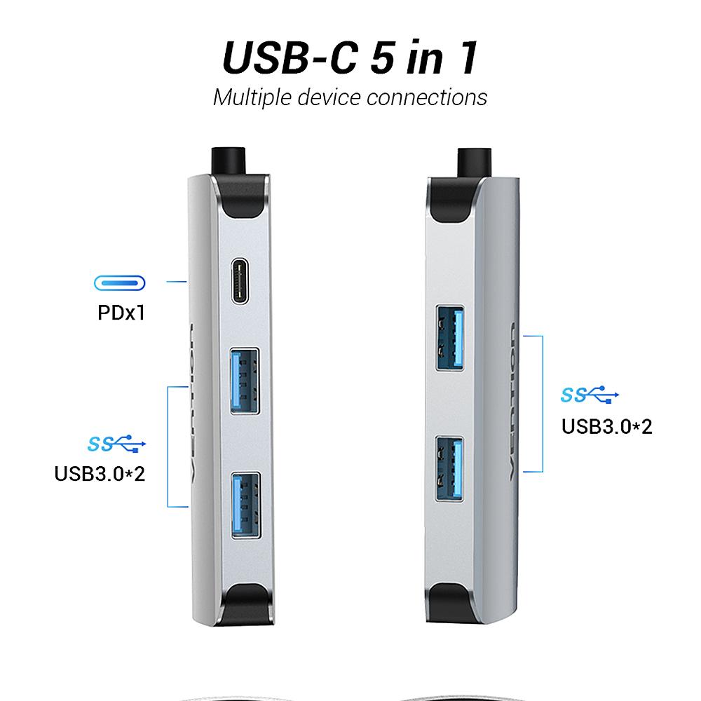 Bộ chuyển đổi HUB USB-C HUB Type-C sang 4 * USB 3.0 + PD Máy tính xách tay PC