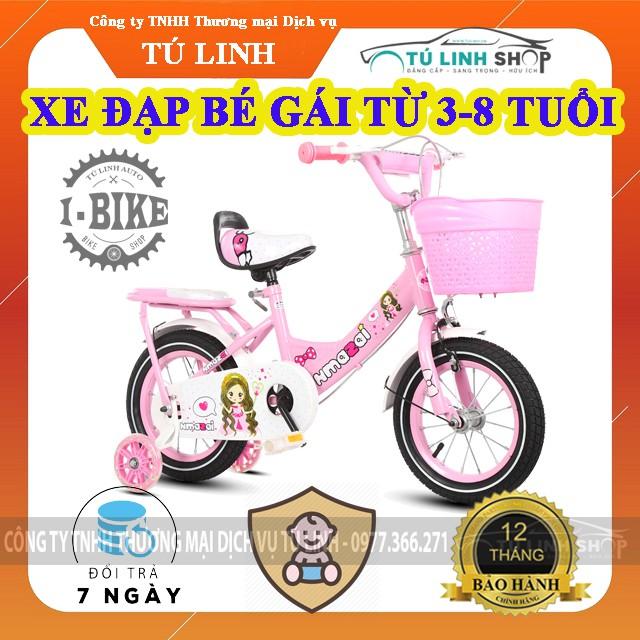 Xe đạp trẻ em cho bé gái từ 3 đến 10 tuổi - Màu hồng, khung thép cao cấp