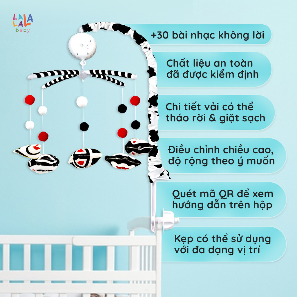 Đồ Chơi Treo Nôi Cũi Tự Động Quay kèm Phát Nhạc 36 Bài Hát Cho Bé Sơ Sinh - Baby Crib Mobile - Lalala baby