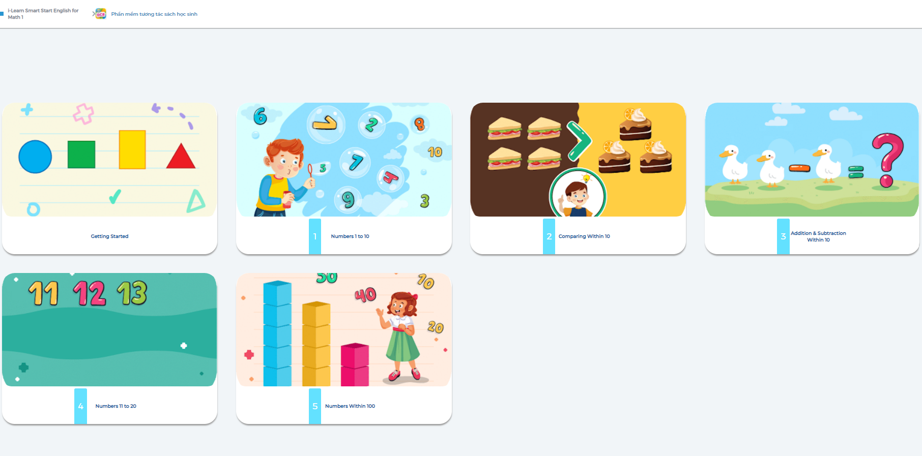 I-Learn Smart Start English for Math 1 - Ứng dụng phần mềm tương tác sách học sinh