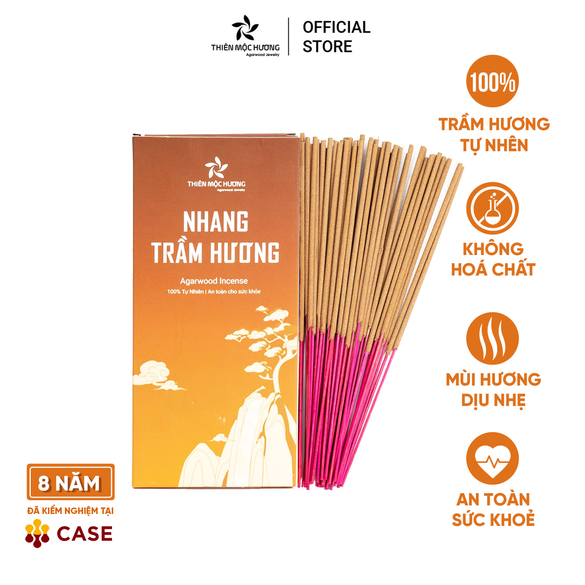 Nhang trầm hương tự nhiên Thiên Mộc Hương, 20cm, Ít Khói, Mùi thơm nhẹ diu, an toàn cho sức khỏe