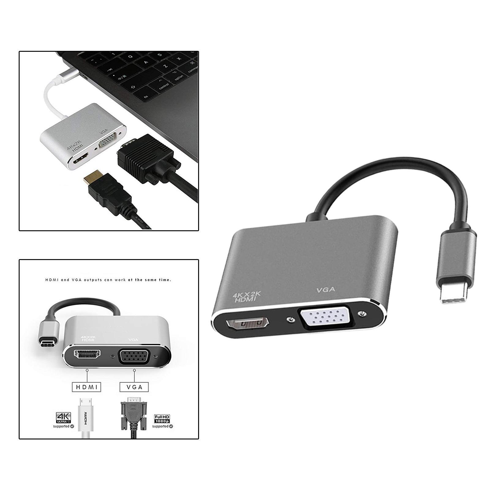 USB C to HDMI &amp; VGA Adapter, Plug and Play Type C to HDMI 4K VGA 1080P Converter for Phone PC