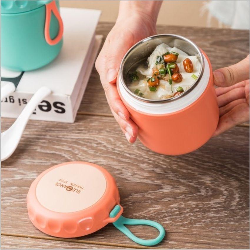 Bình ủ cháo cho bé có quai cầm cấu tạo bằng inox 304 cốc giữ nhiệt dung tích 450ML an toàn sử dụng kèm muỗng