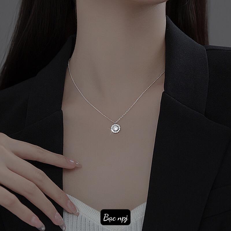 Dây chuyền mặt tròn đính đá, lấp lánh dễ đeo, chuẩn bạc ta - bạc Npj