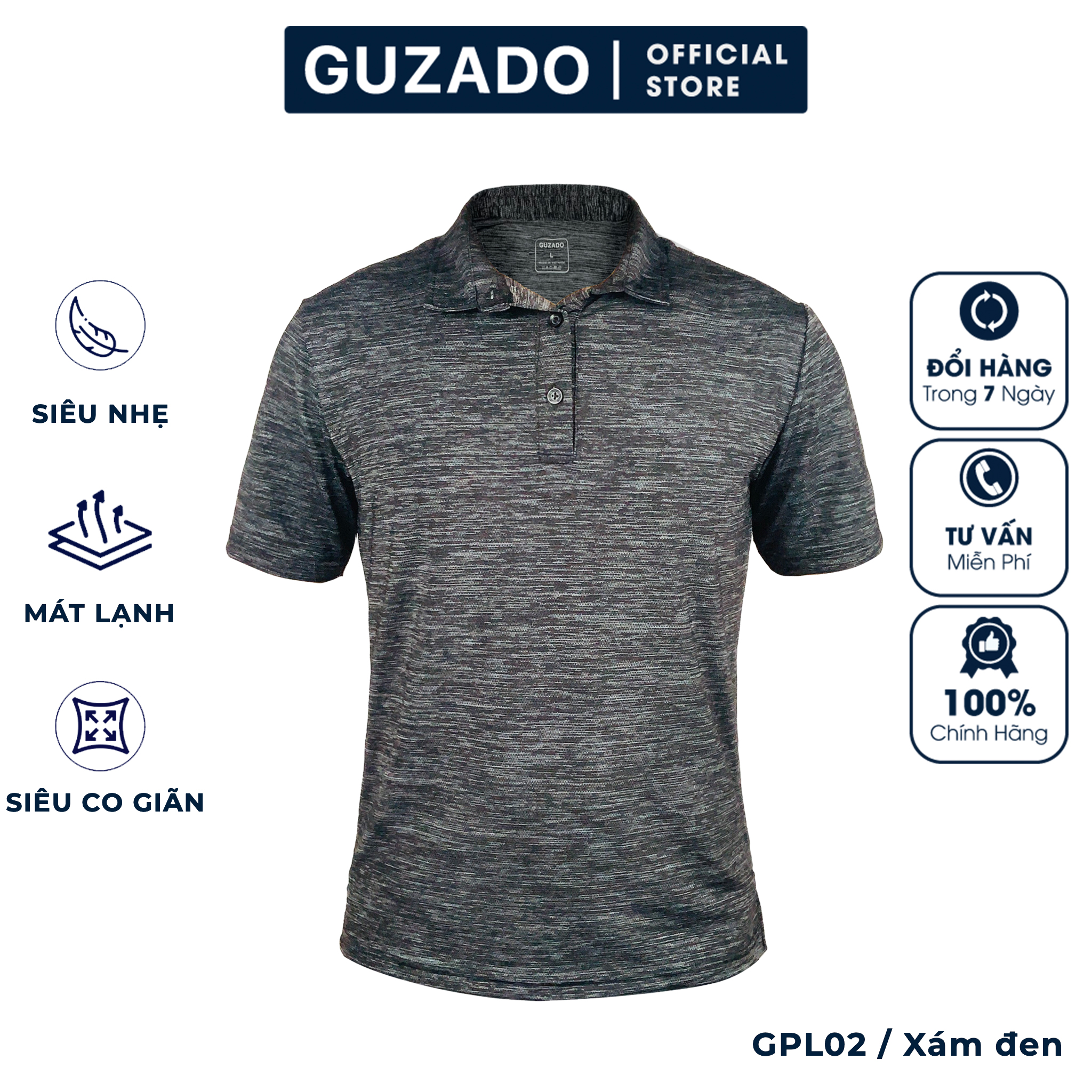 Áo Polo Nam Cao Cấp Cổ Bẻ Guzado, Chất Thun Cao Cấp Siêu Nhe, Siêu Co Giãn, Thấm Hút Cực Tốt, Phong Cách Thể Thao Khỏe Khoắn GPL02