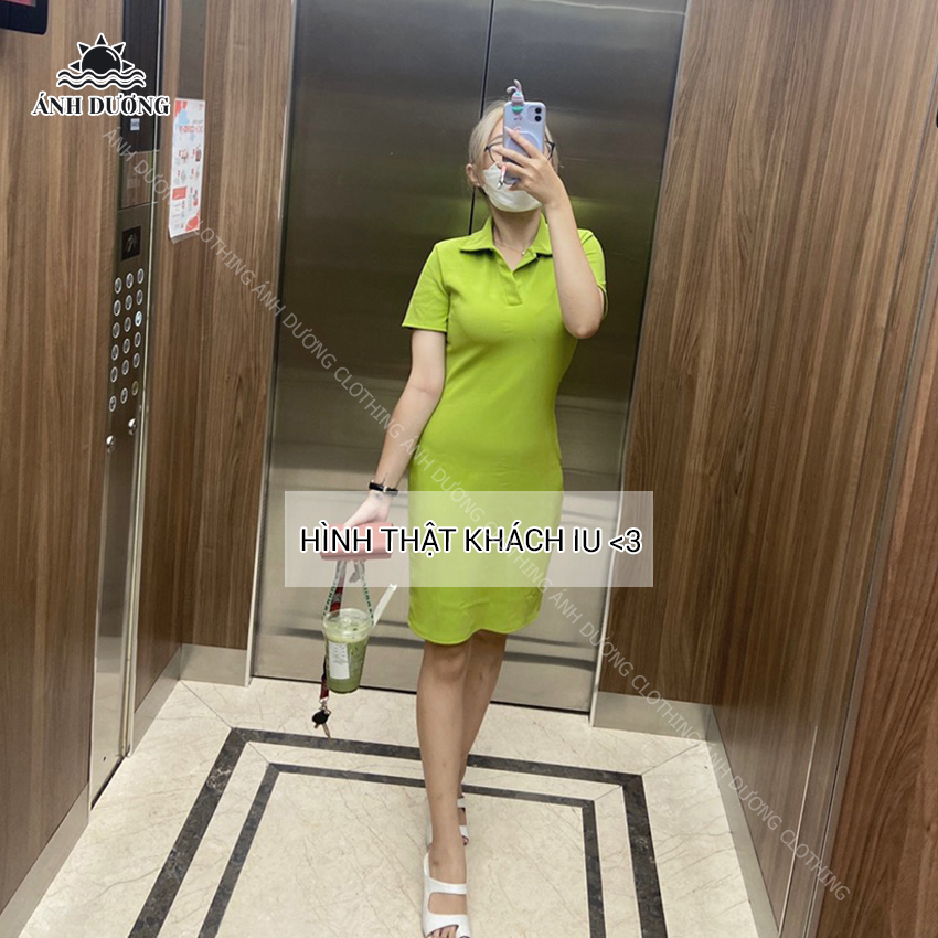 Váy ôm body thun gân cổ sơ mi