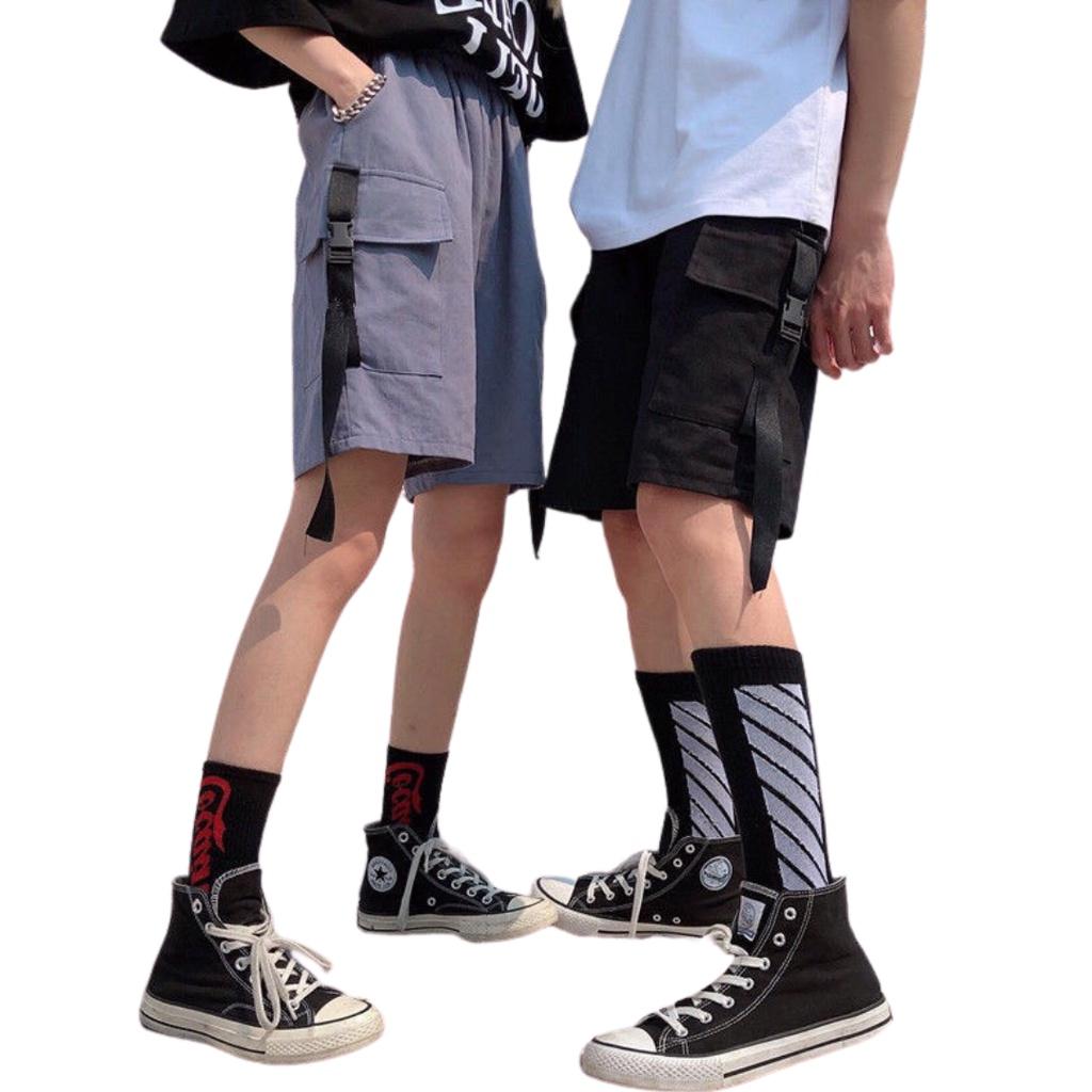 Quần Short Kaki Túi Hộp bên khóa dây gài nam nữ - Sọt Lững Kiểu Dáng Thể Thao Unisex hai Màu Đen,xám 03x.