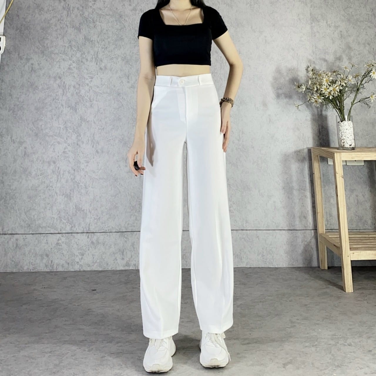 Quần Dài Baggy Nữ Ống Suông Cúc Giữa Phong Cách Công Sở
