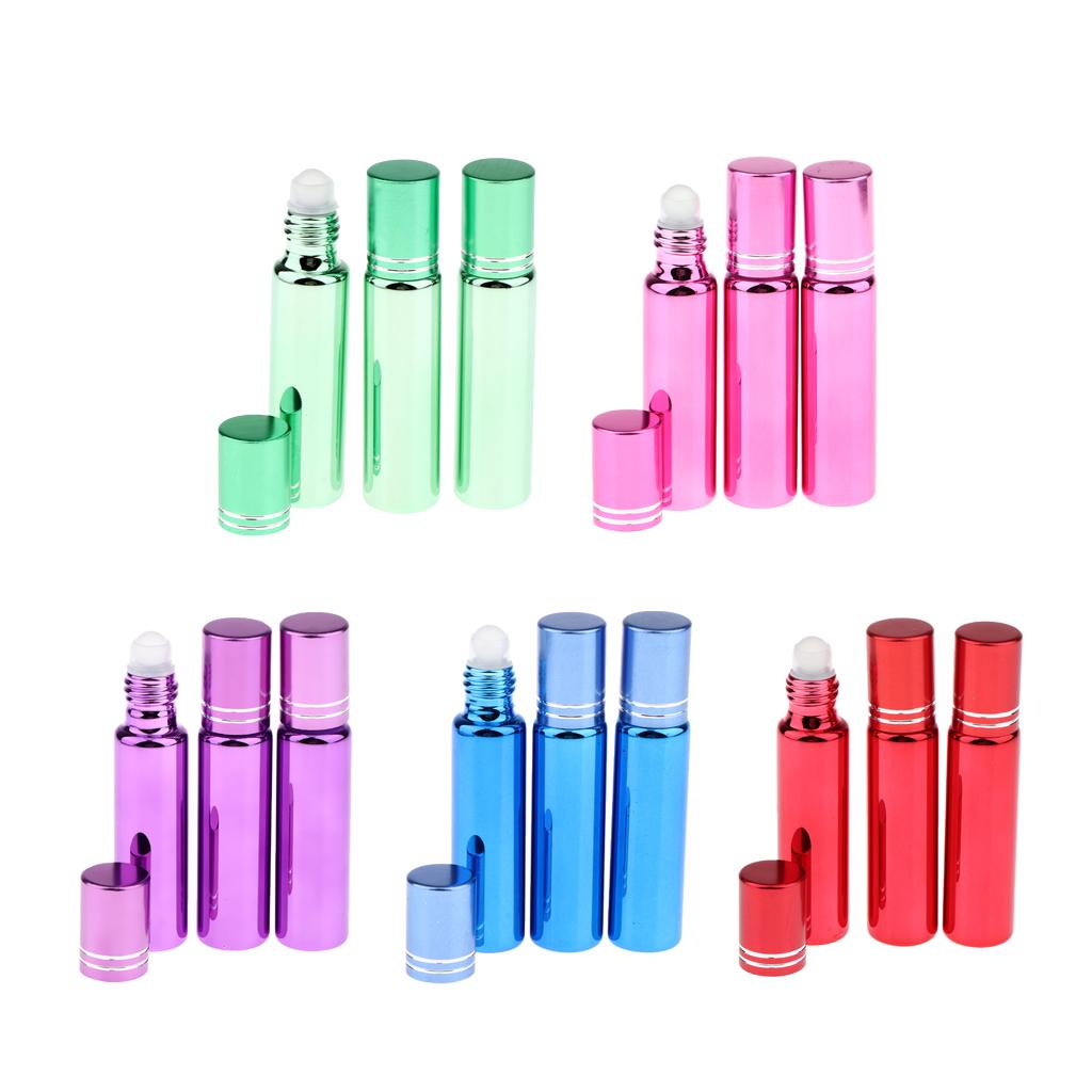 3x Empty Refillable Container Essential Oil Roller Bottles Glass Vials 10ml