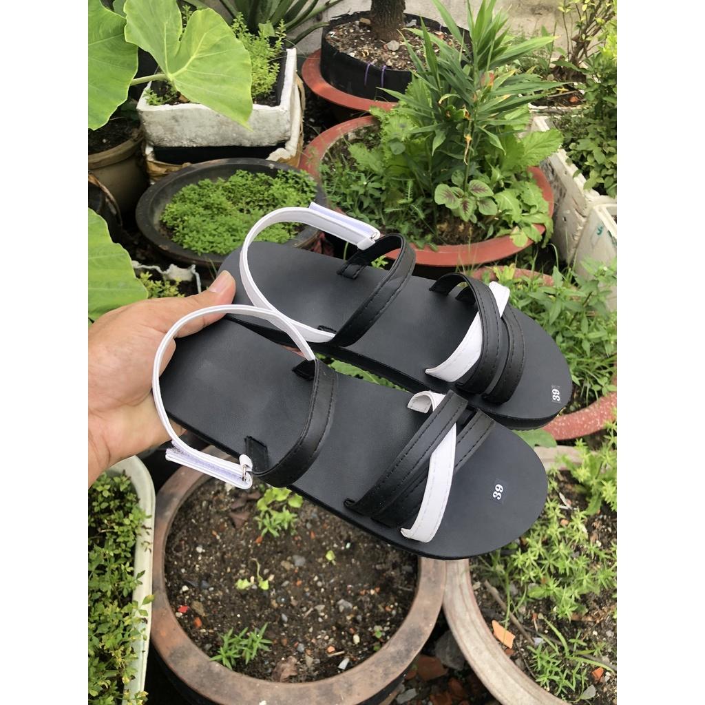 Xăng đan nữ đế đen quai đen phối trắng size từ 34 đến 42