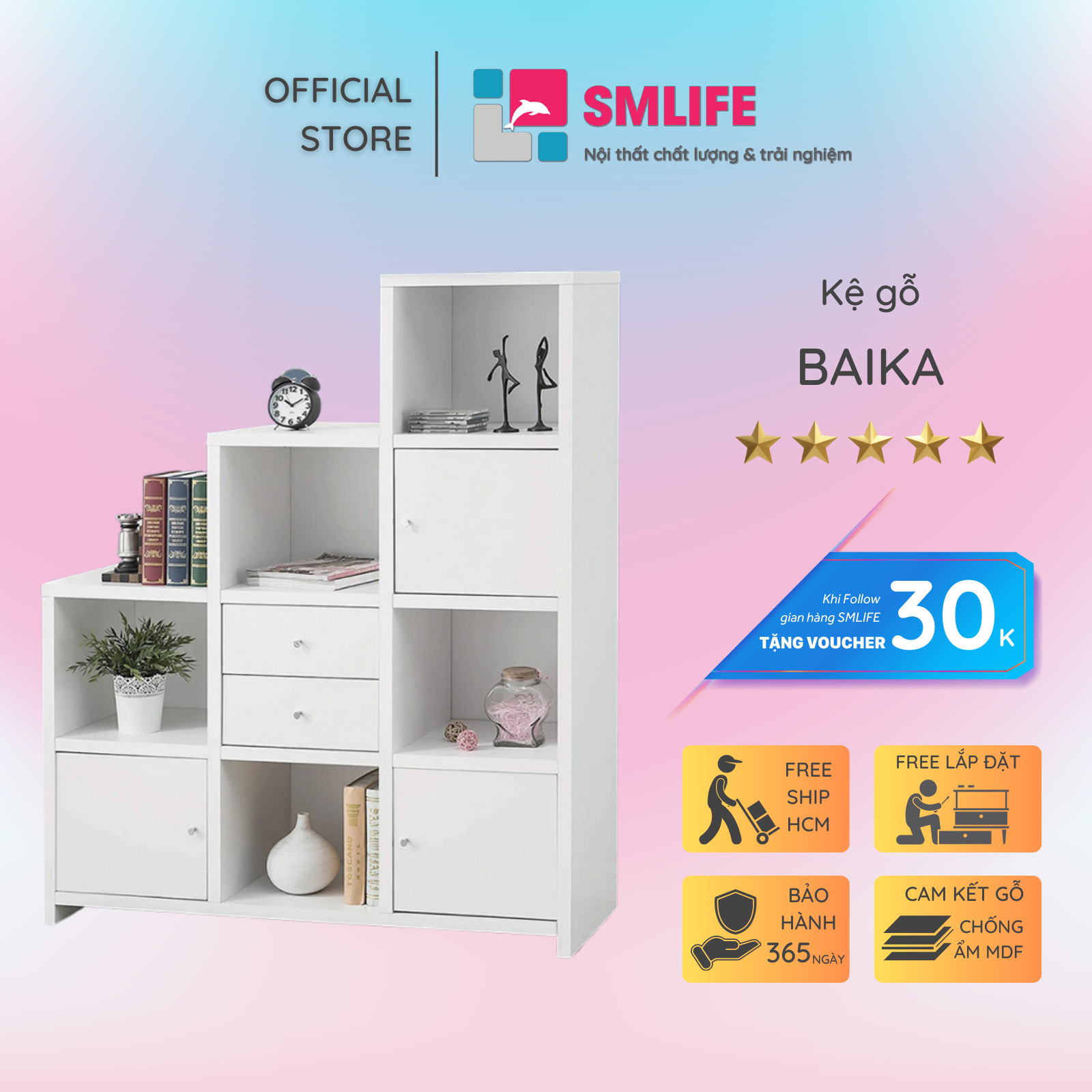 Giá sách đa năng thiết kế đẹp SMLIFE Baika