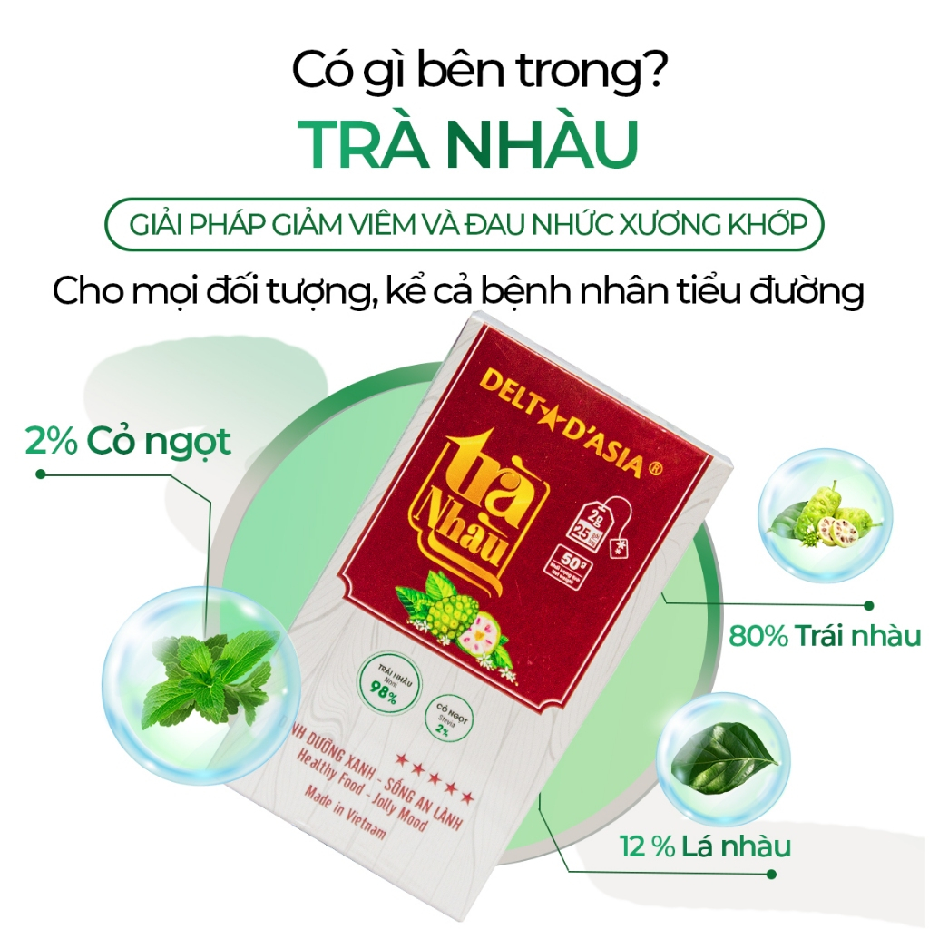 Trà Nhàu Rừng Sunbeleaf - Trà Thảo Mộc Giảm Đau Nhức Xương Khớp, Giảm Viêm, Đau Nhức Mãn Tính - Trà Túi Lọc Hộp 25 Gói