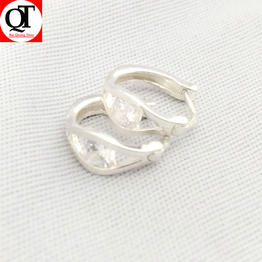 Bông tai bạc nữ Bạc Quang Thản kiểu khuyên đeo sát tai, gắn đá cobic trắng phong cách thời trang phù hợp cho mọi lứa tuổi - QTBT36