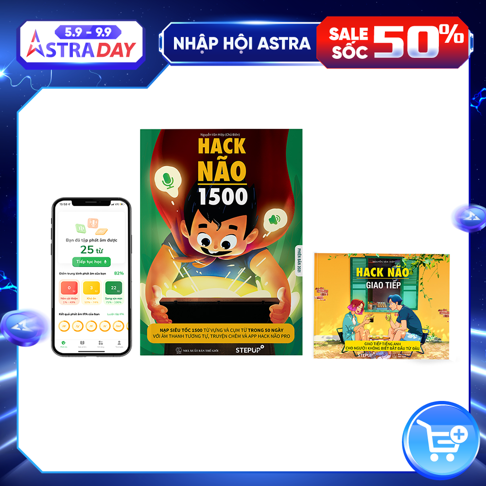 Sách - Combo Hack Não 1500 phiên bản 2022 và Hack Não Giao Tiếp cho người mất gốc - Tặng APP Hack Não Pro trọn đời