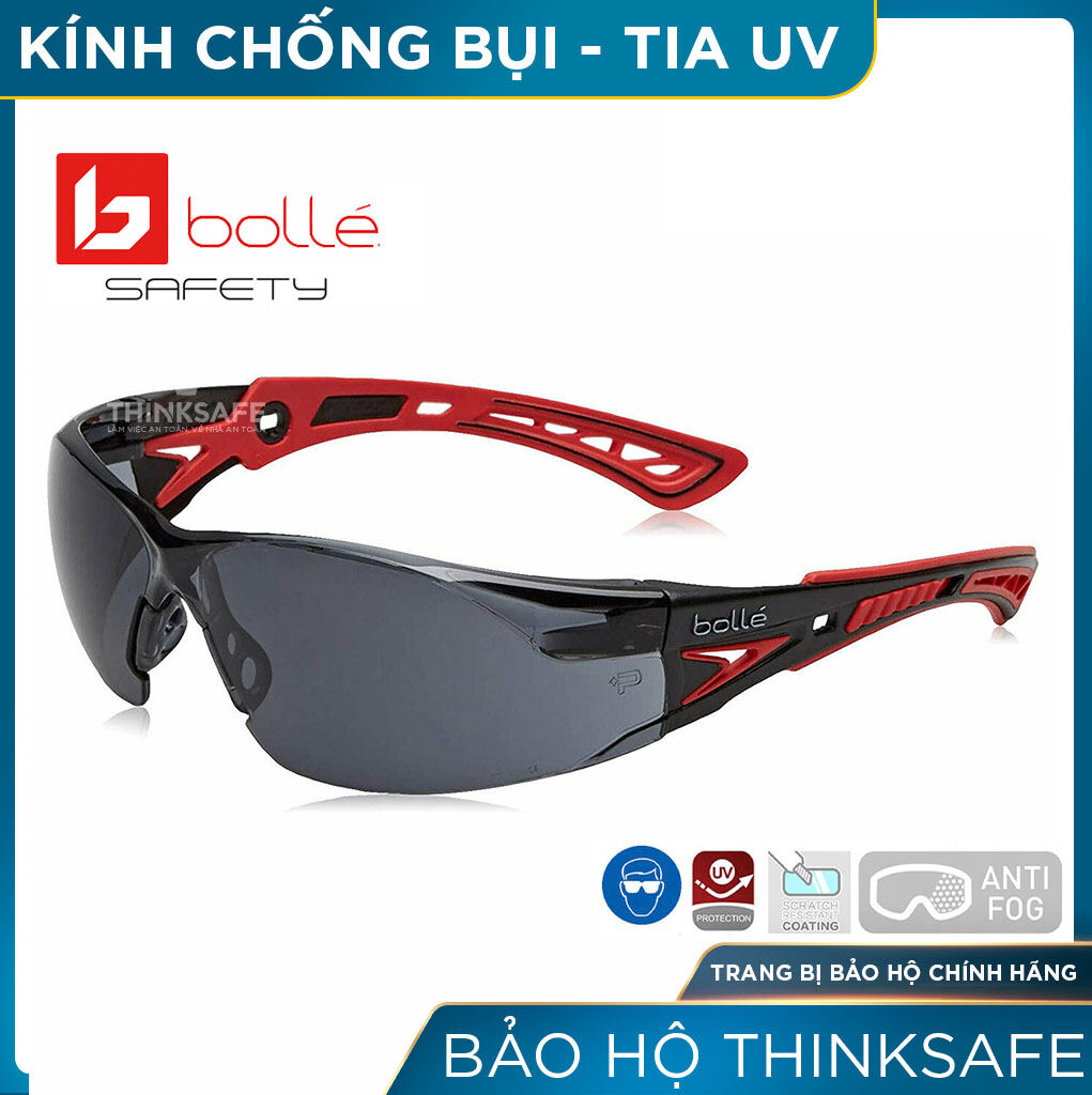 Kính bảo hộ Bolle Rush Plus - Kính chống đọng nước chống xước tia UVA/UV Mắt kiếng trong suốt bảo vệ mắt lao động đi xe máy thể thao thời trang